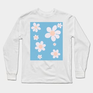 pattern flower blue white pink 70s Long Sleeve T-Shirt